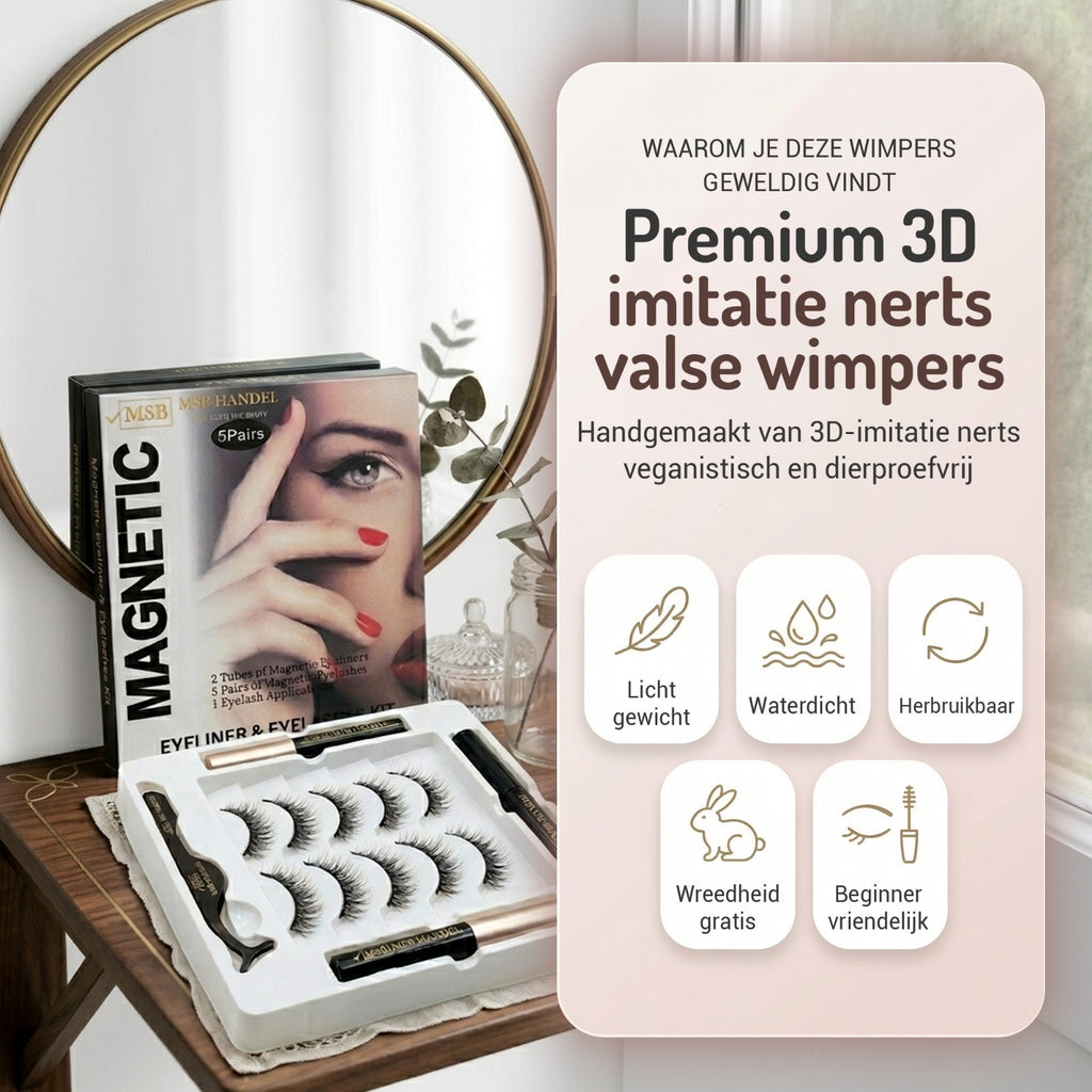 Magnetische Wimpers Kit | 5 Paar + 2 Eyeliners + Applicator