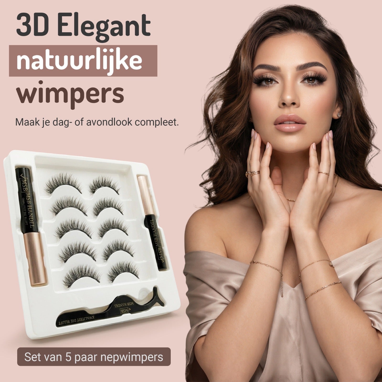 Magnetische Wimpers Kit | 5 Paar + 2 Eyeliners + Applicator