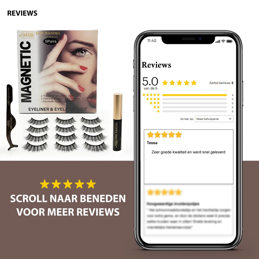 Magnetische Wimpers Kit | 5 Paar + 2 Eyeliners + Applicator