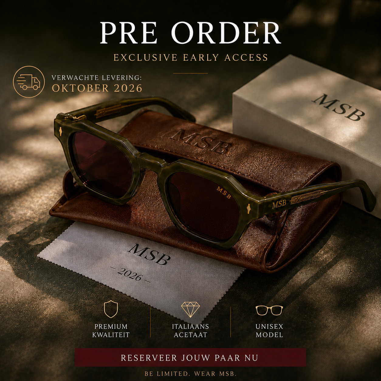 MSB-001 Zonnebril — Premium kwaliteit, Italiaans acetaat, Unisex model